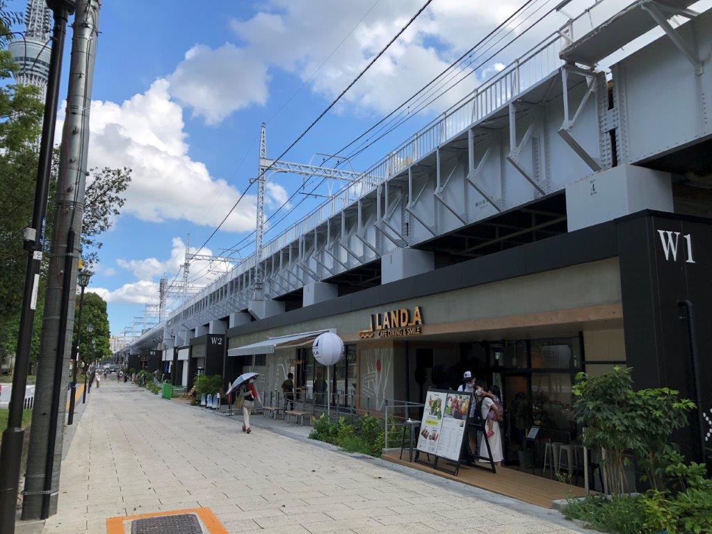 Under the Skytree Line elevated lined with fashionable shops